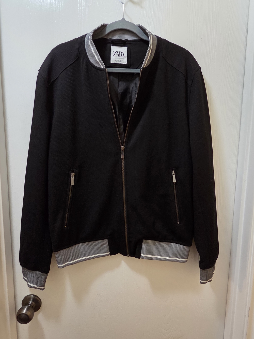 Zara Black Bomber Jacket with Grey Trim
